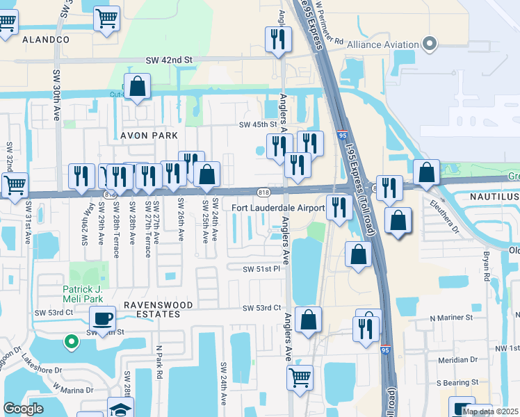 map of restaurants, bars, coffee shops, grocery stores, and more near 4929 Tradewinds Terrace in Fort Lauderdale