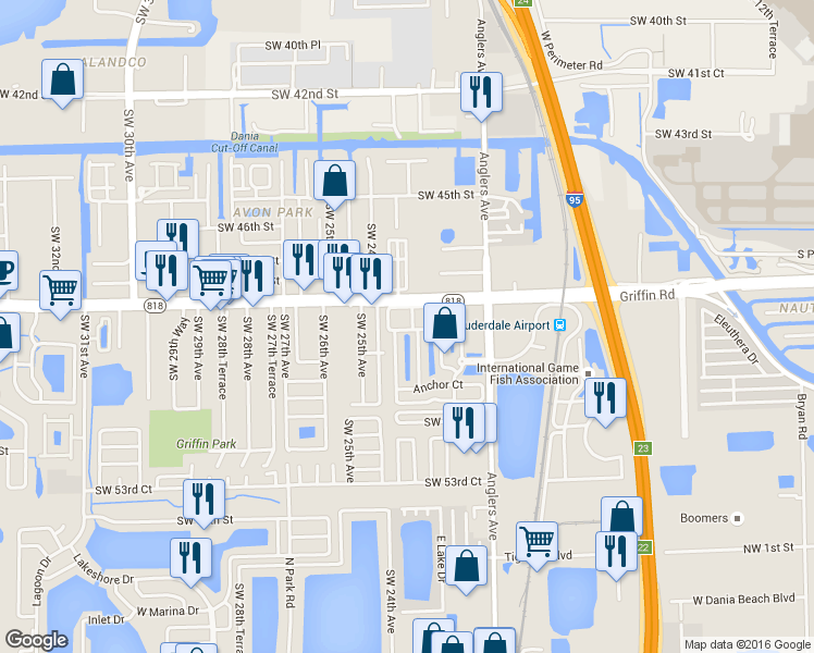 map of restaurants, bars, coffee shops, grocery stores, and more near 4926 Leeward Lane in Fort Lauderdale
