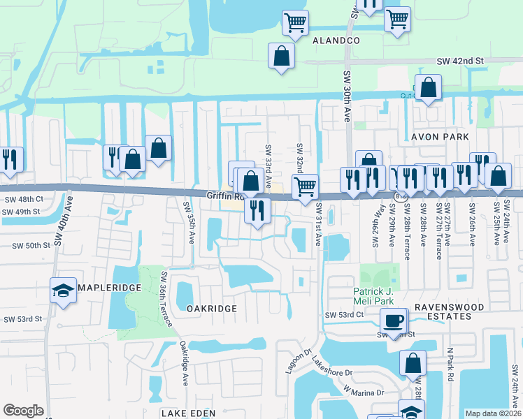 map of restaurants, bars, coffee shops, grocery stores, and more near 4914 Southwest 33rd Avenue in Fort Lauderdale