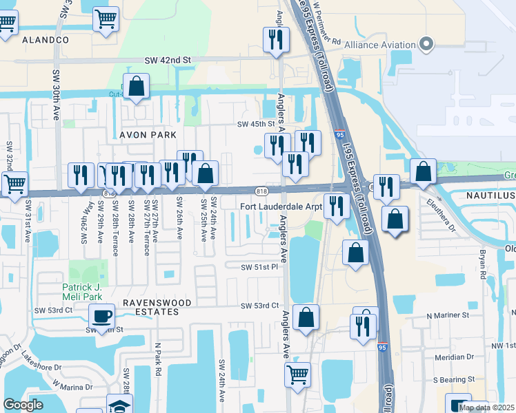 map of restaurants, bars, coffee shops, grocery stores, and more near 4929 Tradewinds Terrace in Fort Lauderdale