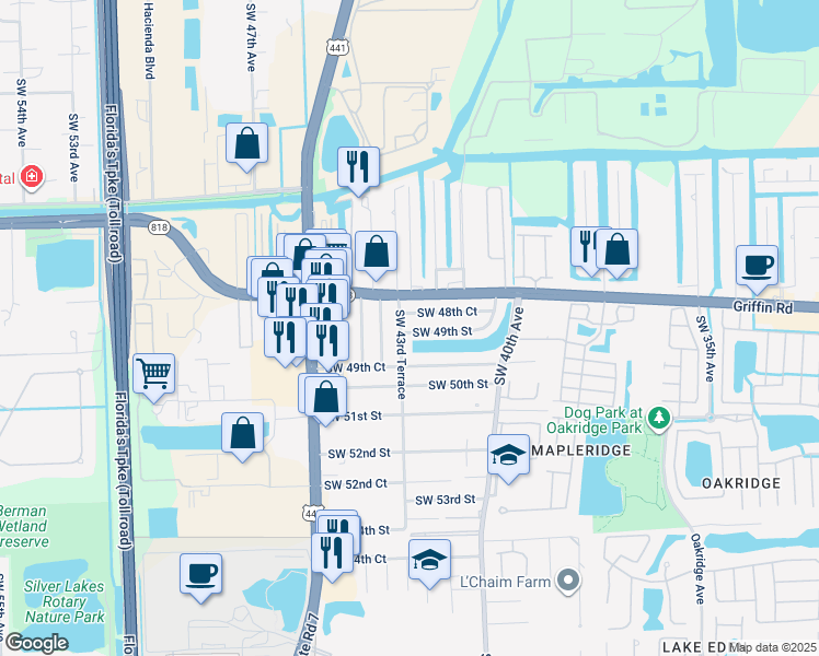 map of restaurants, bars, coffee shops, grocery stores, and more near 4337 Southwest 49th Street in Fort Lauderdale