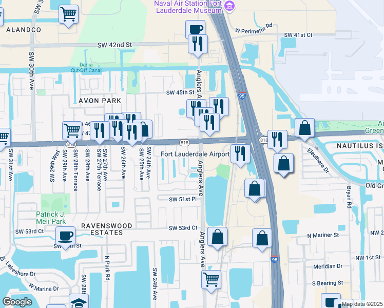 map of restaurants, bars, coffee shops, grocery stores, and more near 4801 Anglers Avenue in Fort Lauderdale