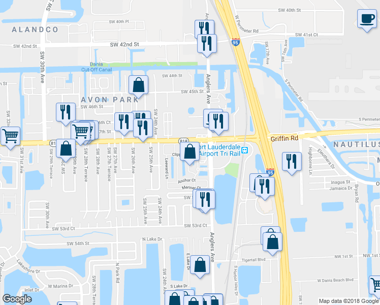 map of restaurants, bars, coffee shops, grocery stores, and more near 4917 Schooner Drive in Fort Lauderdale