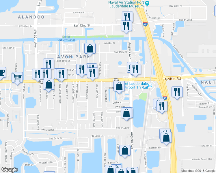 map of restaurants, bars, coffee shops, grocery stores, and more near 2315 Clipper Place in Fort Lauderdale