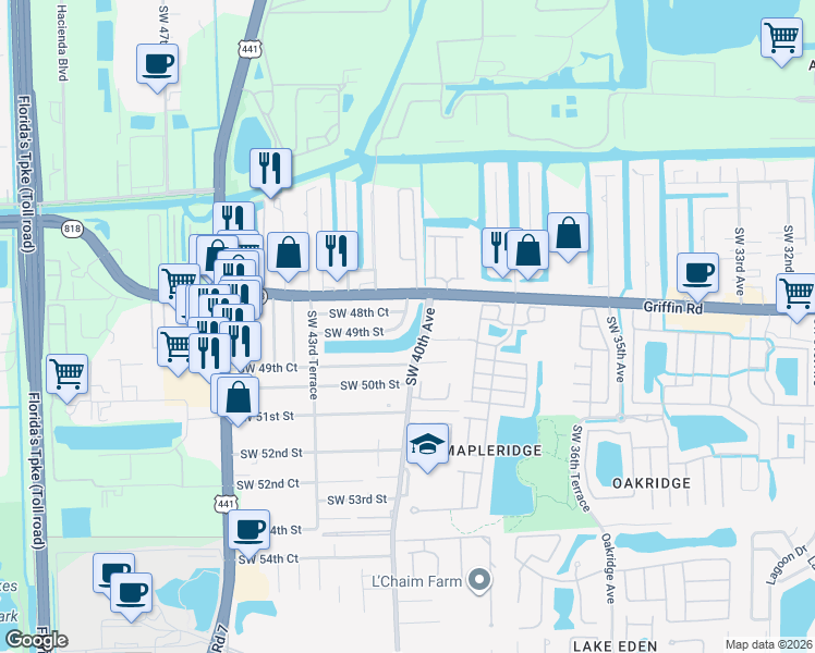 map of restaurants, bars, coffee shops, grocery stores, and more near 4931 Southwest 40th Avenue in Fort Lauderdale