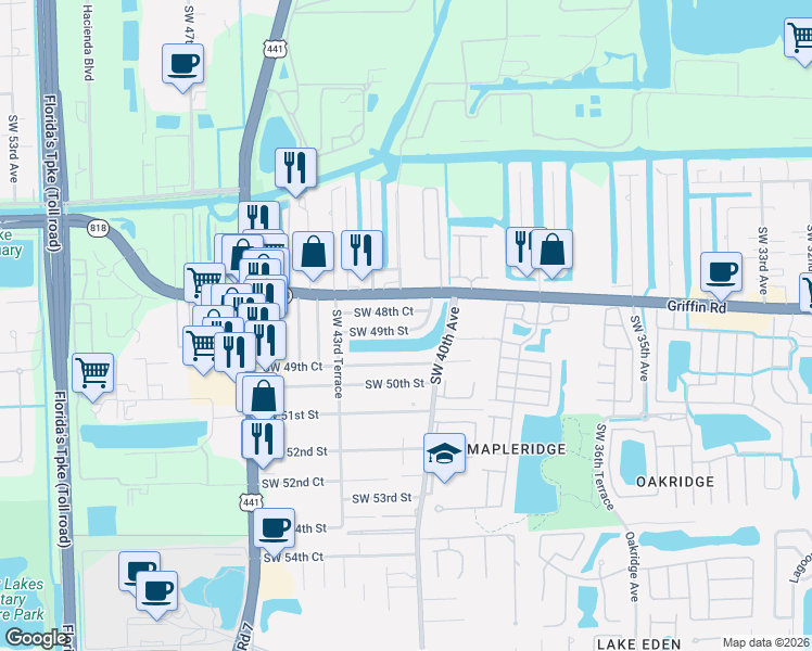 map of restaurants, bars, coffee shops, grocery stores, and more near 4212 Southwest 49th Street in Fort Lauderdale