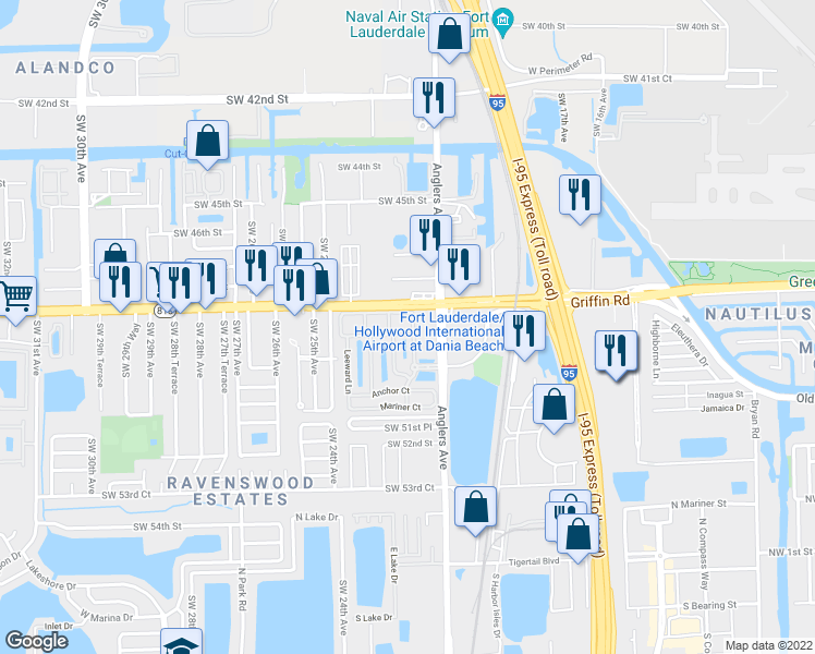 map of restaurants, bars, coffee shops, grocery stores, and more near 2231 Florida 818 in Fort Lauderdale