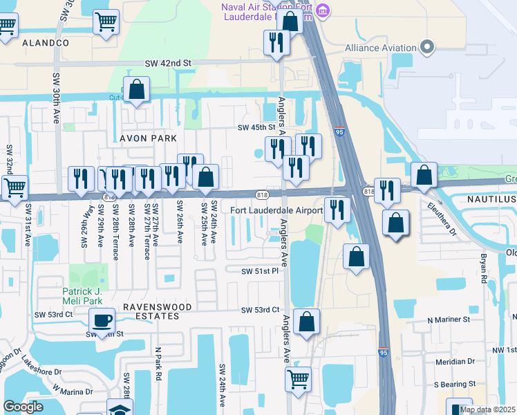 map of restaurants, bars, coffee shops, grocery stores, and more near 2231 Florida 818 in Fort Lauderdale