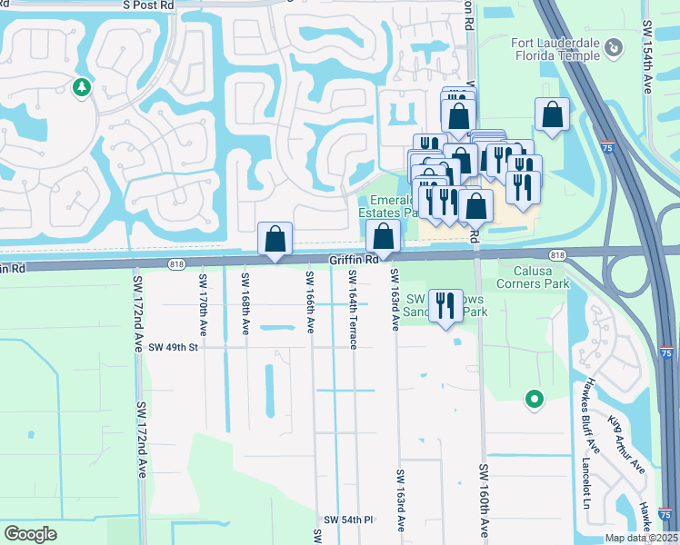 map of restaurants, bars, coffee shops, grocery stores, and more near 4601 Southwest 164th Terrace in Southwest Ranches