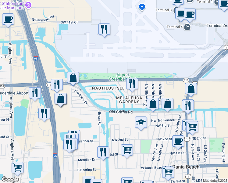 map of restaurants, bars, coffee shops, grocery stores, and more near 970 Nautilus Isle in Dania Beach