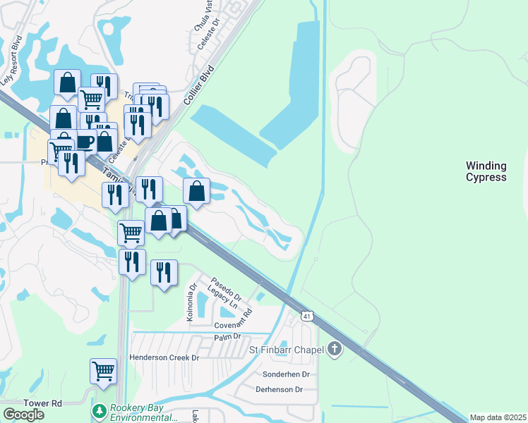 map of restaurants, bars, coffee shops, grocery stores, and more near 6780 Beach Resort Dr in Naples