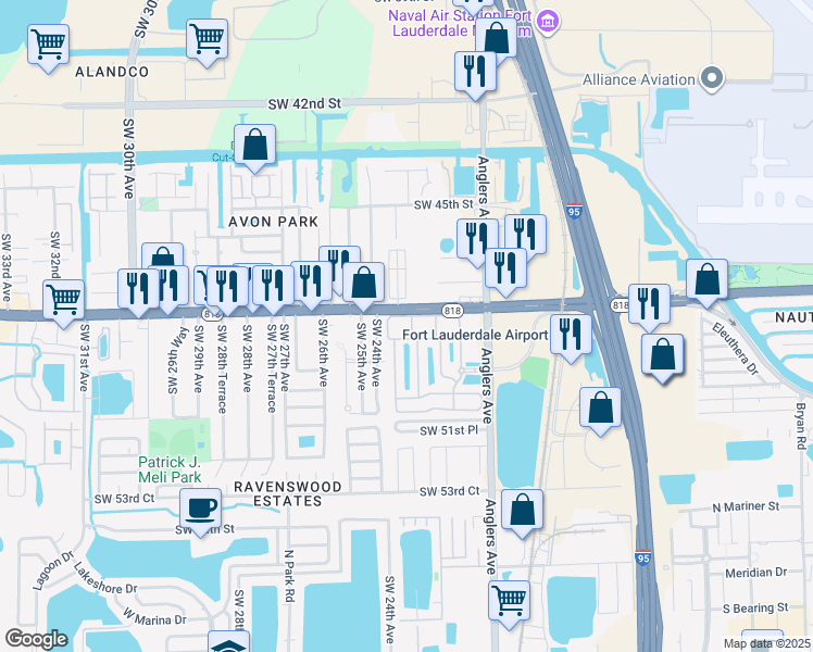 map of restaurants, bars, coffee shops, grocery stores, and more near 4913 Spinnaker Drive in Fort Lauderdale