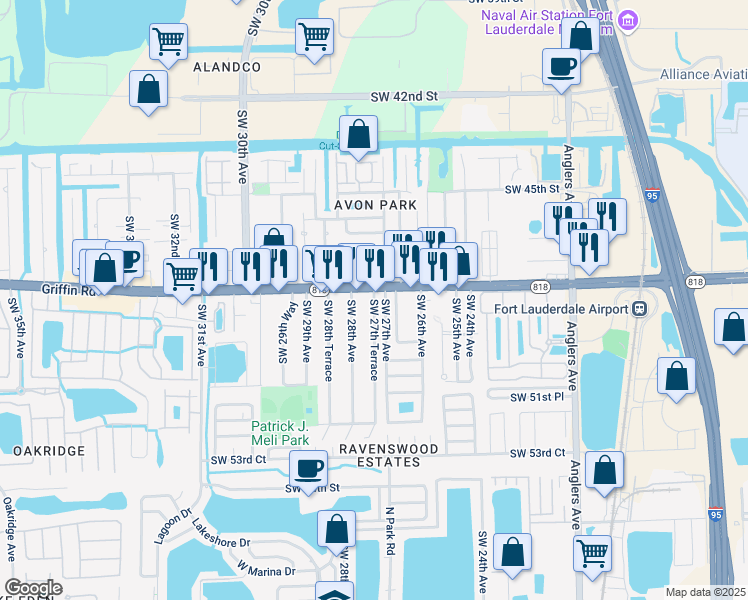 map of restaurants, bars, coffee shops, grocery stores, and more near 2660 Griffin Road in Fort Lauderdale
