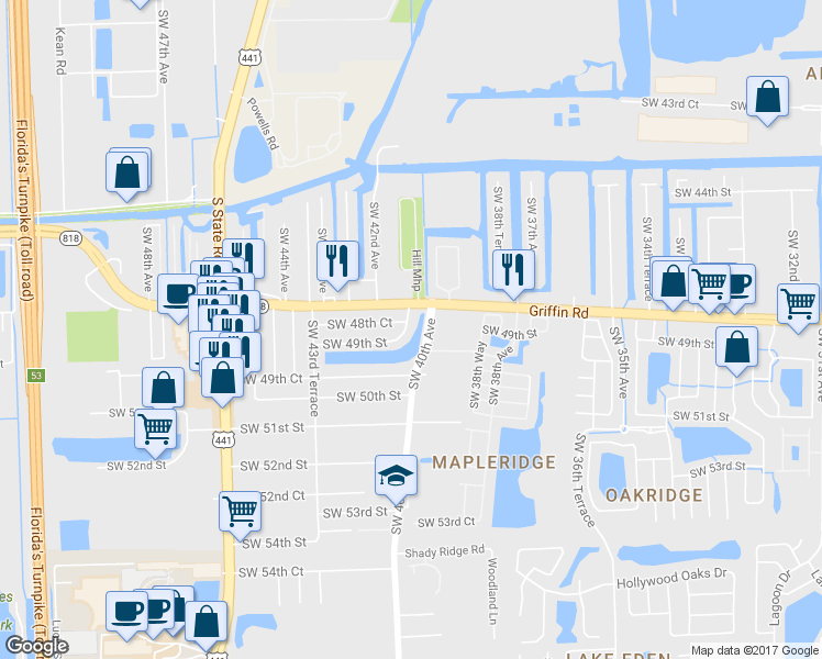map of restaurants, bars, coffee shops, grocery stores, and more near 4820 Southwest 41st Avenue in Fort Lauderdale