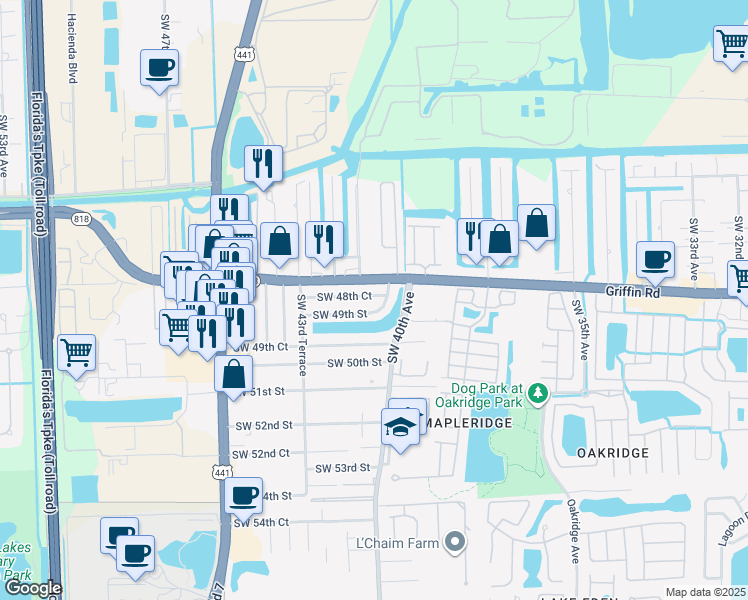 map of restaurants, bars, coffee shops, grocery stores, and more near 4820 Southwest 41st Avenue in Fort Lauderdale