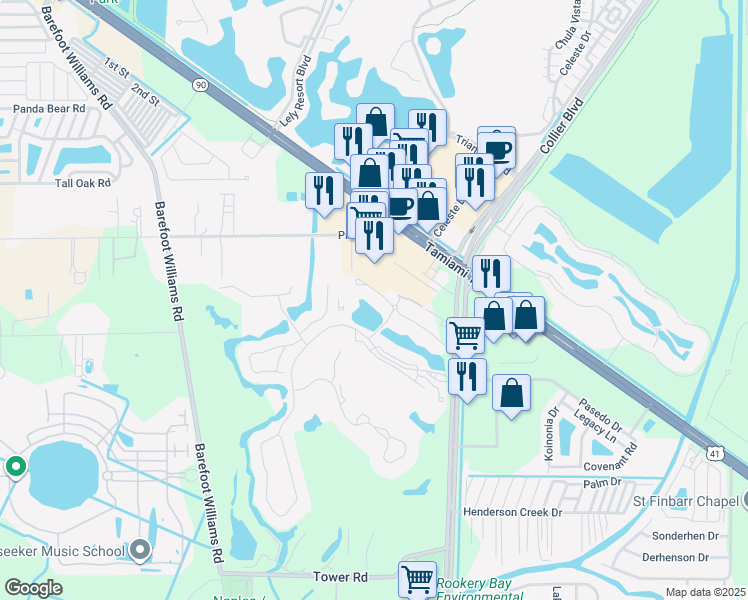 map of restaurants, bars, coffee shops, grocery stores, and more near 730 Waterford Drive in Naples
