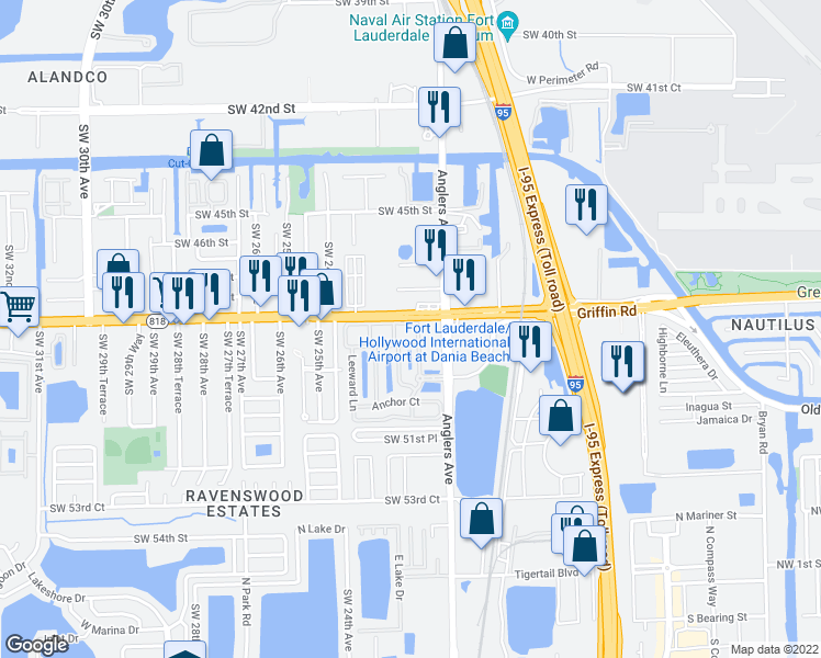 map of restaurants, bars, coffee shops, grocery stores, and more near 2231 Florida 818 in Fort Lauderdale