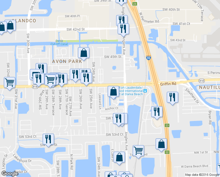 map of restaurants, bars, coffee shops, grocery stores, and more near 2231 Florida 818 in Fort Lauderdale
