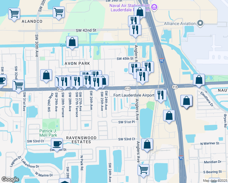 map of restaurants, bars, coffee shops, grocery stores, and more near 2333 Griffin Road in Fort Lauderdale