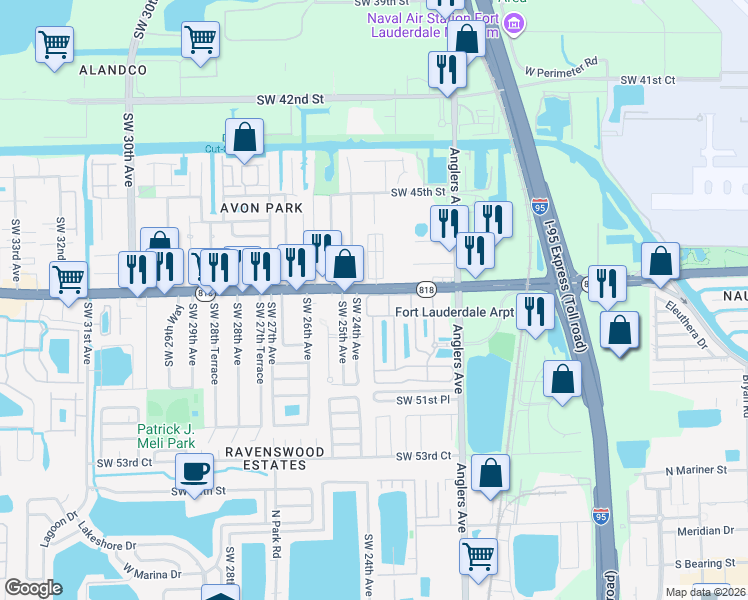 map of restaurants, bars, coffee shops, grocery stores, and more near 2333 Griffin Road in Fort Lauderdale