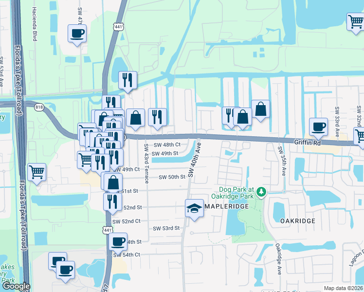 map of restaurants, bars, coffee shops, grocery stores, and more near 4820 Southwest 41st Avenue in Fort Lauderdale