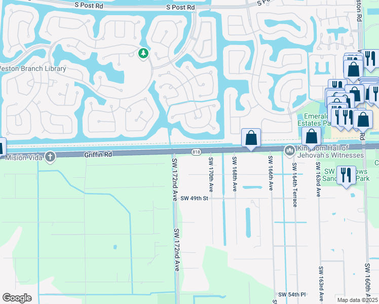 map of restaurants, bars, coffee shops, grocery stores, and more near in Davie