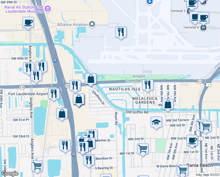 map of restaurants, bars, coffee shops, grocery stores, and more near 1436 NW 9th St in Dania Beach
