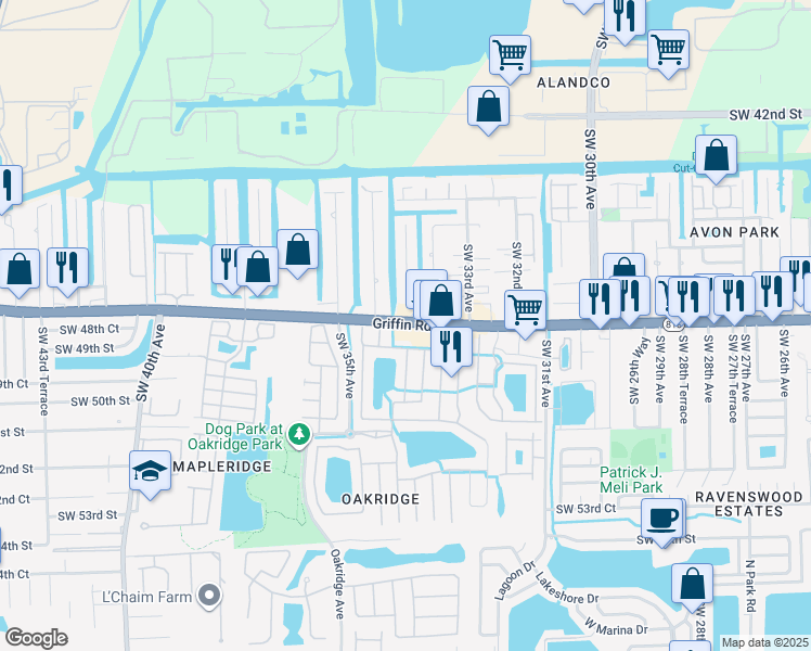 map of restaurants, bars, coffee shops, grocery stores, and more near 3416 Florida 818 in Fort Lauderdale