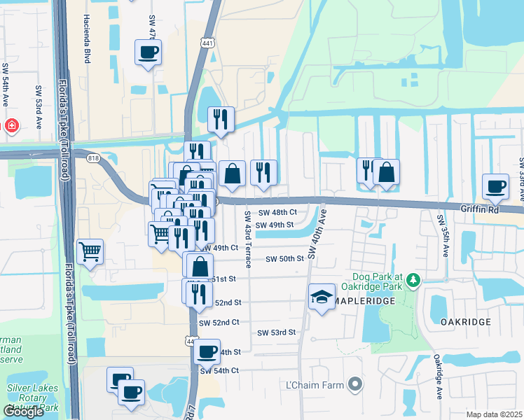 map of restaurants, bars, coffee shops, grocery stores, and more near 4297 Southwest 48th Court in Fort Lauderdale