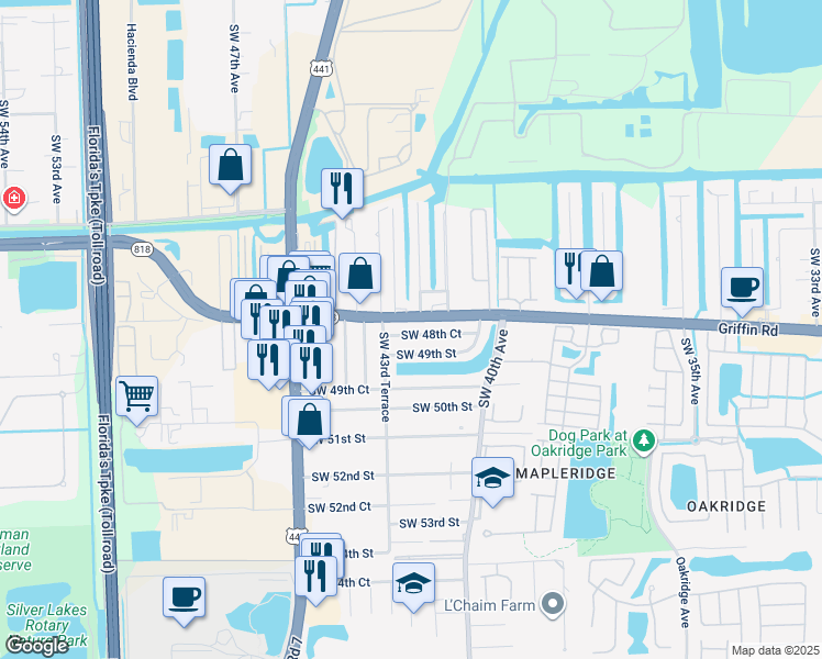 map of restaurants, bars, coffee shops, grocery stores, and more near 4297 Southwest 48th Court in Fort Lauderdale