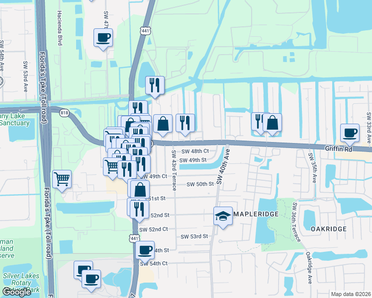 map of restaurants, bars, coffee shops, grocery stores, and more near 4297 Southwest 48th Court in Fort Lauderdale