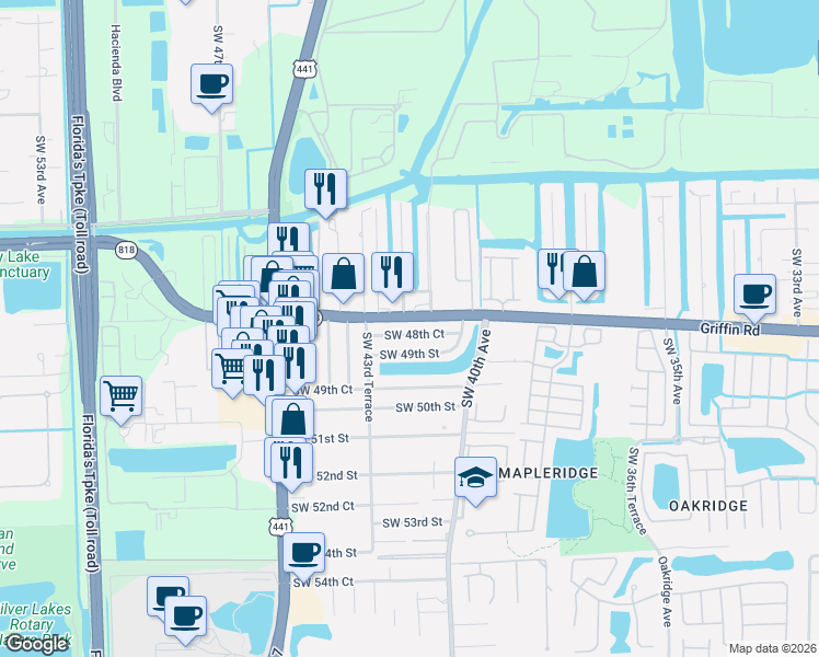 map of restaurants, bars, coffee shops, grocery stores, and more near 4185 Southwest 48th Court in Fort Lauderdale