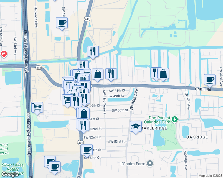 map of restaurants, bars, coffee shops, grocery stores, and more near 4297 Southwest 48th Court in Fort Lauderdale