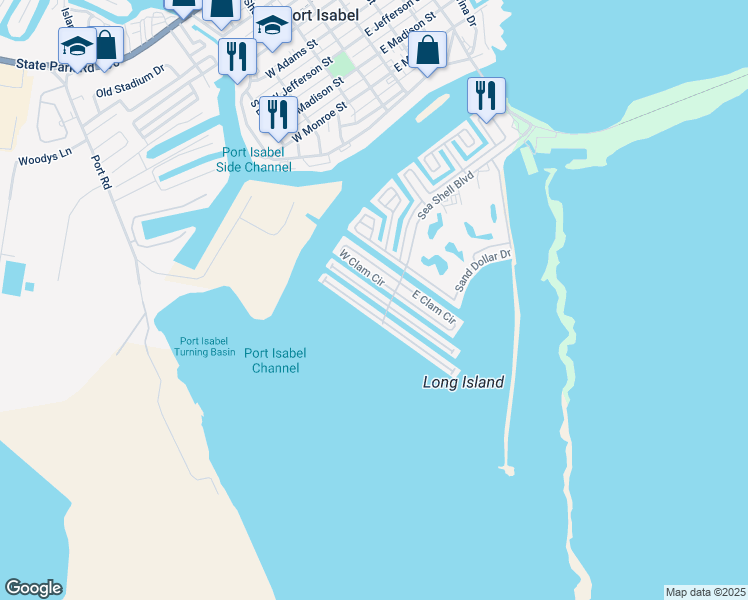 map of restaurants, bars, coffee shops, grocery stores, and more near 822 West Oyster Drive in Port Isabel