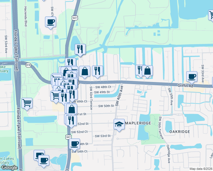 map of restaurants, bars, coffee shops, grocery stores, and more near 4185 Southwest 48th Court in Fort Lauderdale