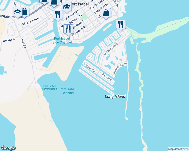 map of restaurants, bars, coffee shops, grocery stores, and more near 822 West Oyster Drive in Port Isabel