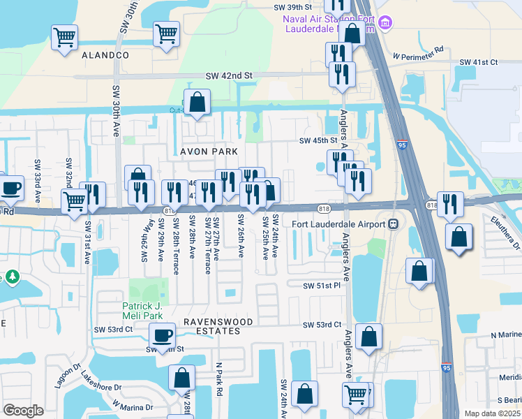 map of restaurants, bars, coffee shops, grocery stores, and more near 2660 Griffin Road in Fort Lauderdale