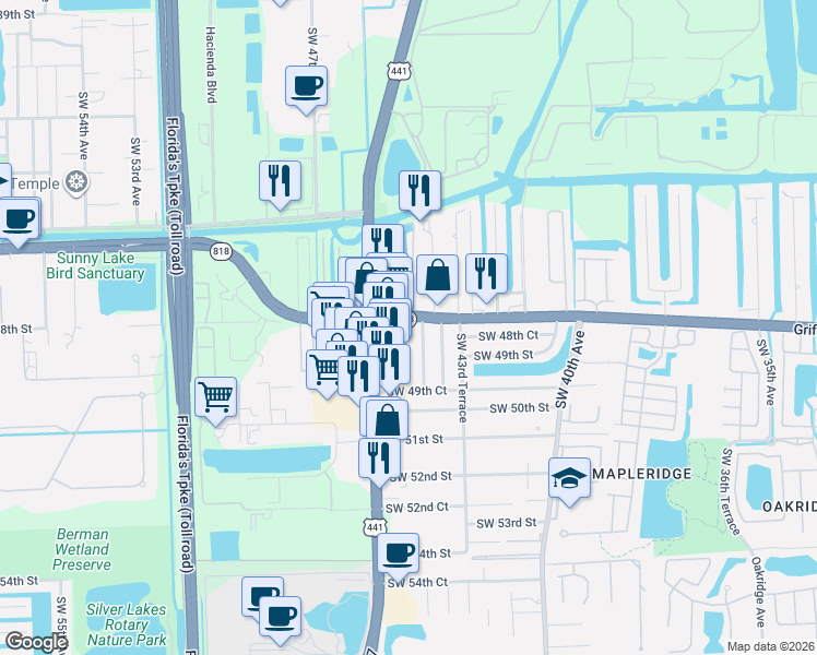 map of restaurants, bars, coffee shops, grocery stores, and more near 4824 Southwest 45th Avenue in Fort Lauderdale