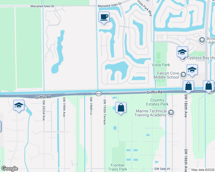 map of restaurants, bars, coffee shops, grocery stores, and more near 19538 South Whitewater Avenue in Weston