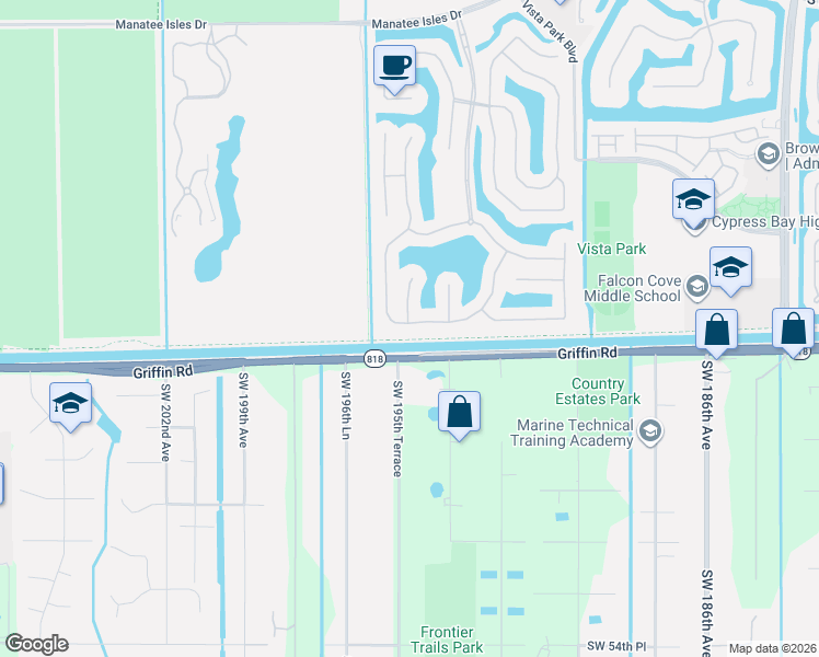 map of restaurants, bars, coffee shops, grocery stores, and more near 19538 South Whitewater Avenue in Weston