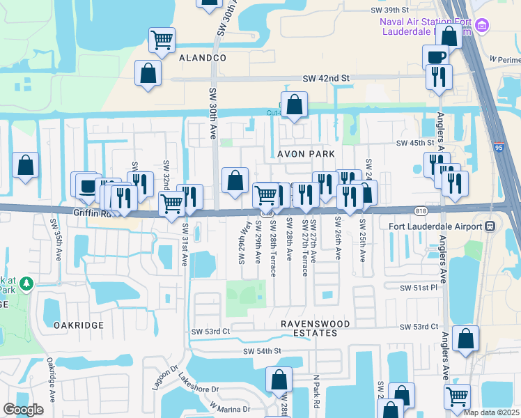 map of restaurants, bars, coffee shops, grocery stores, and more near 2851 Florida 818 in Fort Lauderdale