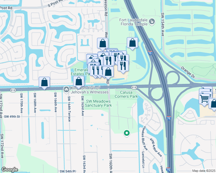 map of restaurants, bars, coffee shops, grocery stores, and more near Griffin Rd & Dykes Rd in Southwest Ranches