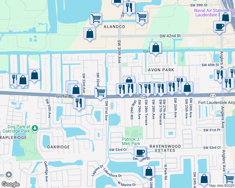 map of restaurants, bars, coffee shops, grocery stores, and more near 3001 Southwest 30th Avenue in Fort Lauderdale