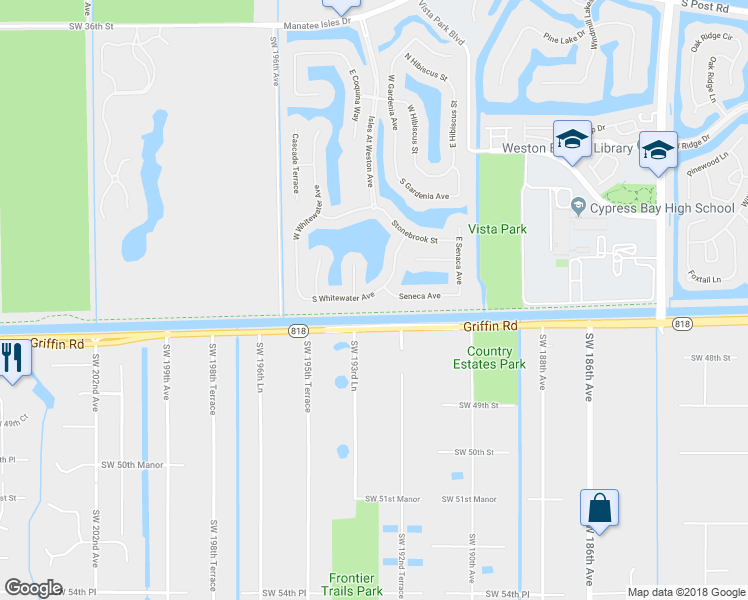 map of restaurants, bars, coffee shops, grocery stores, and more near 19354 South Whitewater Avenue in Weston