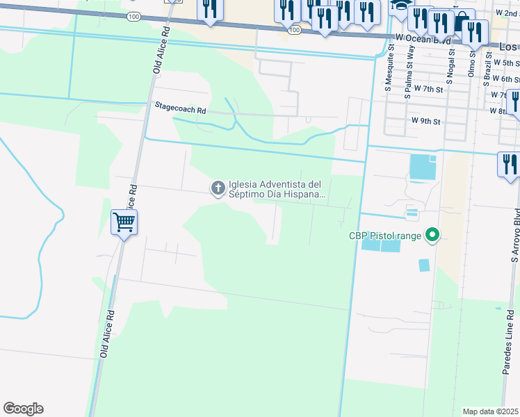 map of restaurants, bars, coffee shops, grocery stores, and more near 33062 Melon Drive in Los Fresnos