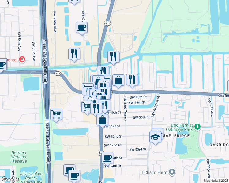 map of restaurants, bars, coffee shops, grocery stores, and more near 4824 Southwest 45th Avenue in Fort Lauderdale