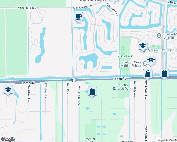map of restaurants, bars, coffee shops, grocery stores, and more near 19446 South Whitewater Avenue in Weston