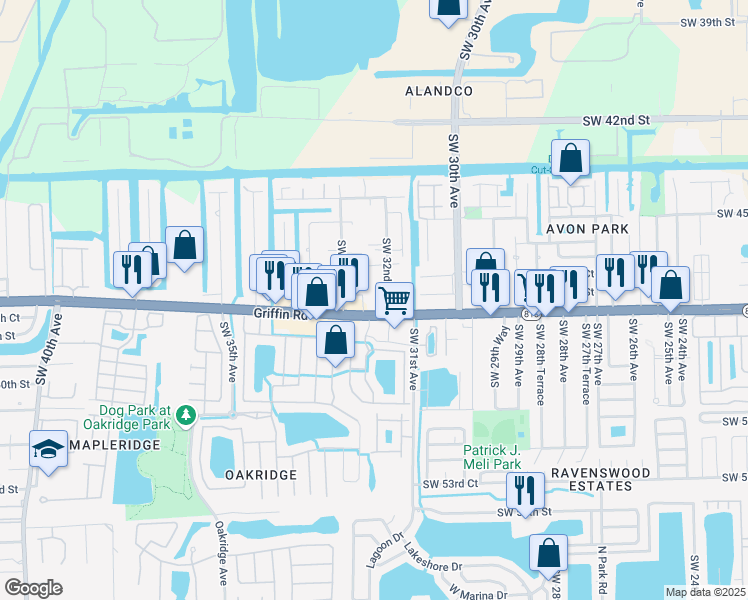 map of restaurants, bars, coffee shops, grocery stores, and more near in Dania Beach