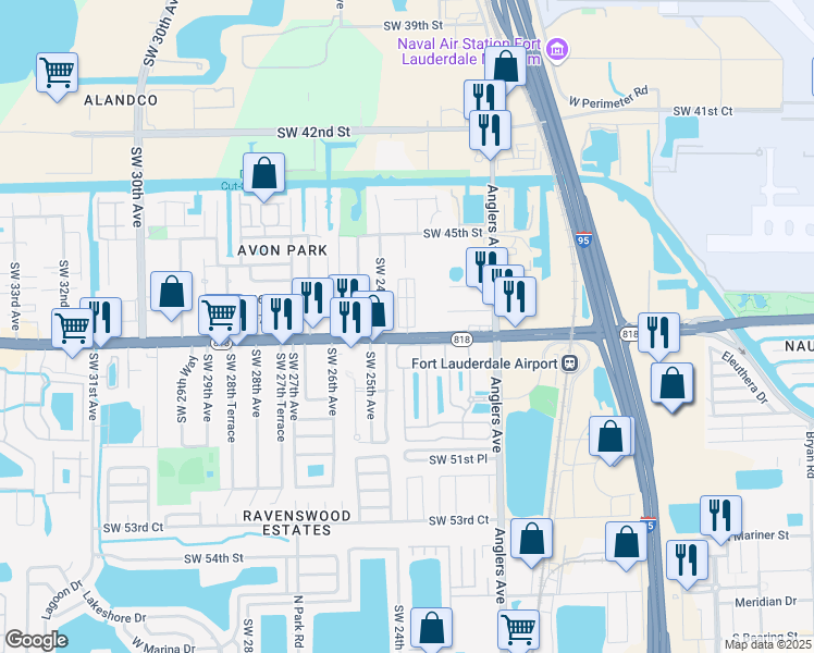 map of restaurants, bars, coffee shops, grocery stores, and more near 2333 Griffin Road in Fort Lauderdale