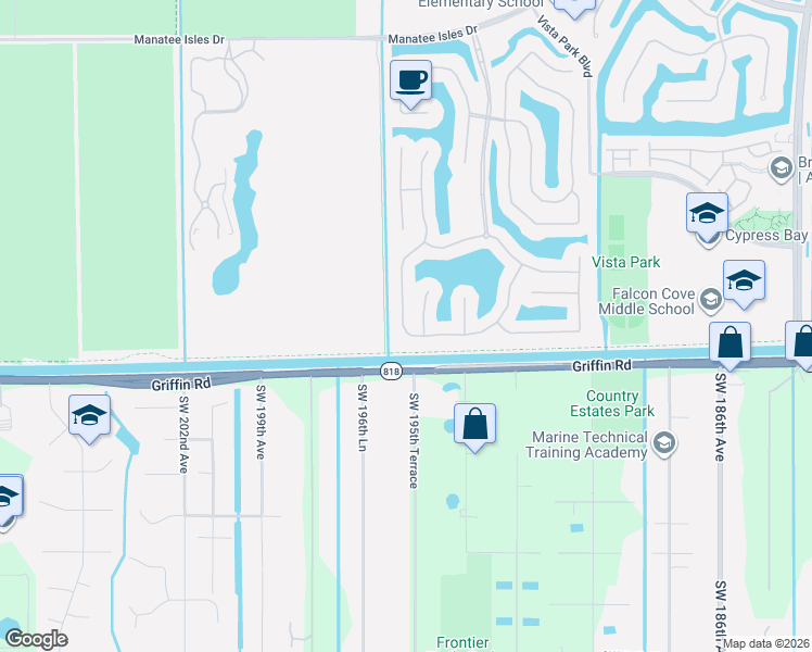 map of restaurants, bars, coffee shops, grocery stores, and more near 19538 South Whitewater Avenue in Weston
